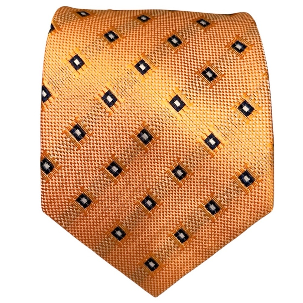 Vtg Kai Long Mens Tie Handmade Silk Orange Diamond Geometric Necktie 59x3.75”